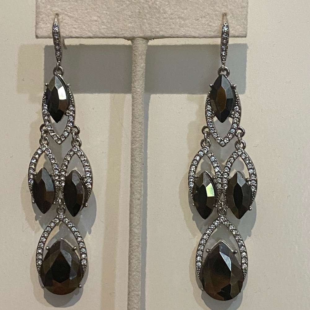 Silver pyrite chandelier earrings with crystals